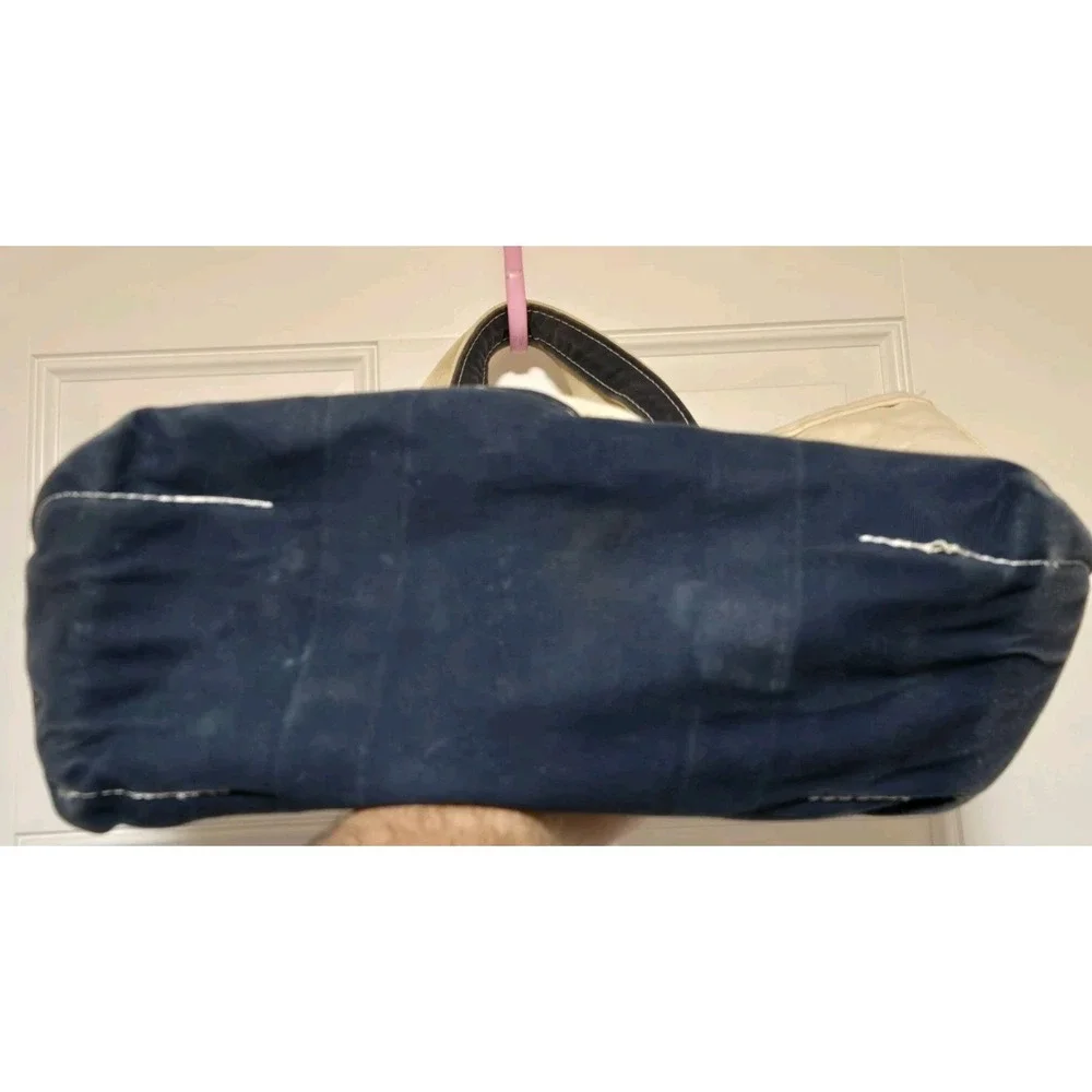 Vtg Sawtooth LL Bean Boat & Tote Bag Navy Blue White Canvas 17